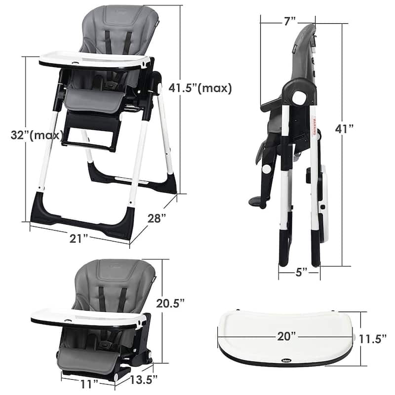 4 in 1 High Chair-Booster Seat with Adjustable Height and Recline - 21 x 28 x 41 inch (MAX)