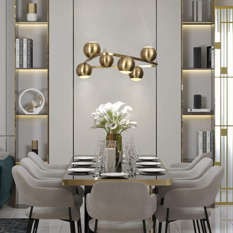 Modern Glam 6-Light Gold Brass LED Chandelier Metal Pendant Light with Dome Shades - 20.5" L x 19.5" W x 7" H