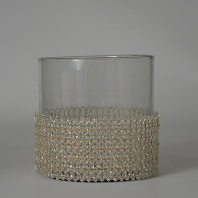 Candle Holder Wrapped in Transparent Fabric 6"x6"- A - TRANSPARENT WHITE