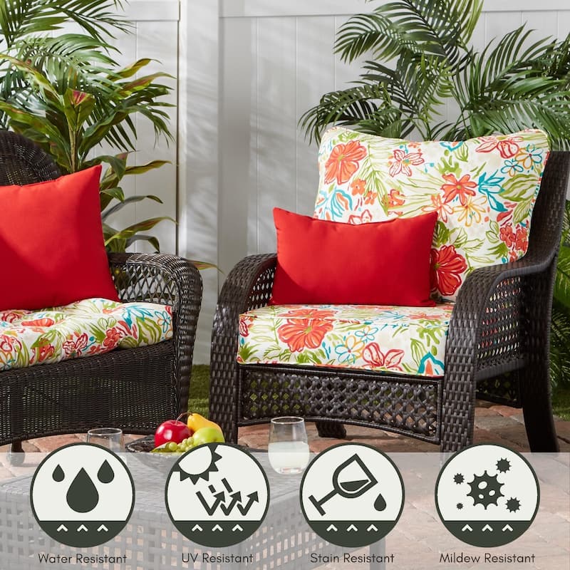 Breeze Floral Outdoor 24-inch x 24-inch Premium Deep Seat Cushion Set (Cushions Only)