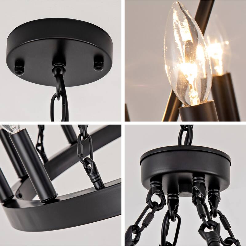 12-Light Wagon Wheel Chandelier, Vintage Ceiling Hanging Pendant Light Fixture