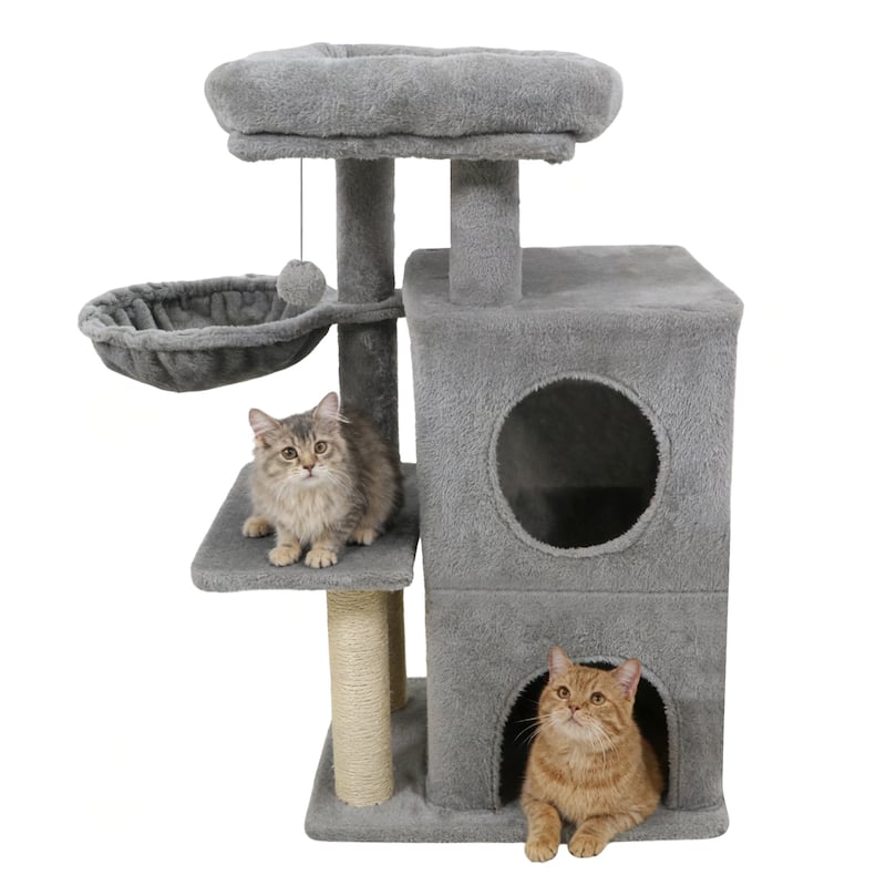 Gymax 33.5'' Cat Tree w/ 2-Tier Condo Padded Plush Top Perch Sisal