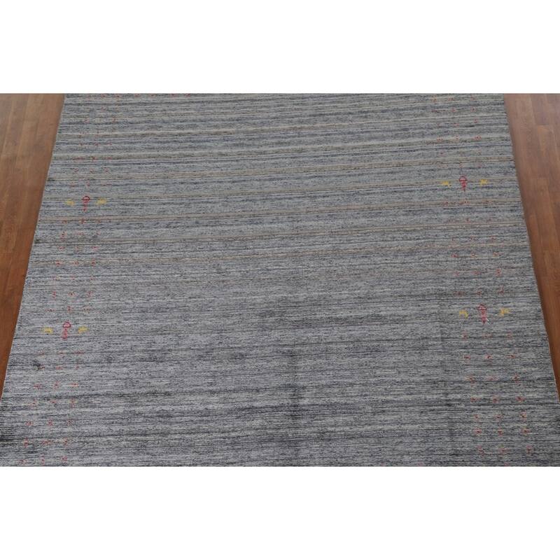 Gray Gabbeh Indian Area Rug Hand-Knotted Wool Carpet - 8'1"x 9'7"