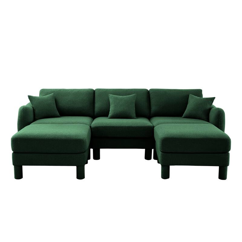 109.4" 3-Seater Modern Upholstered Sofa Couch, Deep-Seat Sectional Sofa with Shell-Shaped Armrests, Leisure Sofa for Living Room