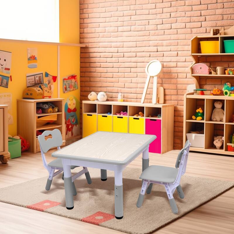 YUKOOL Kids Study Table and Chairs Set - Adjustable Height and Stylish Design
