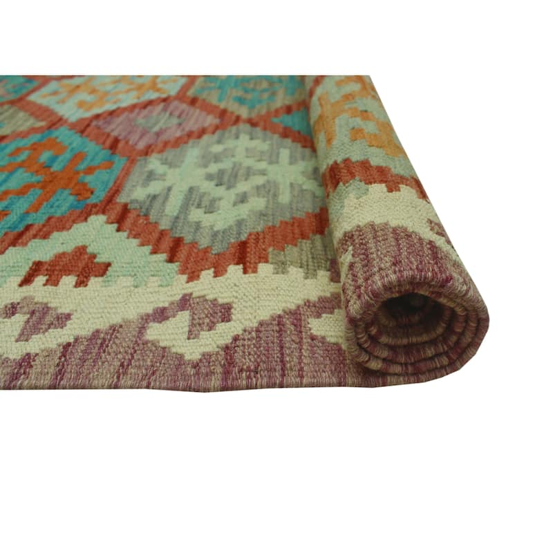 Hand-Woven Sangat Kilim Gulshakh Purple/Ivory Runner - 2'8" x 9'5"