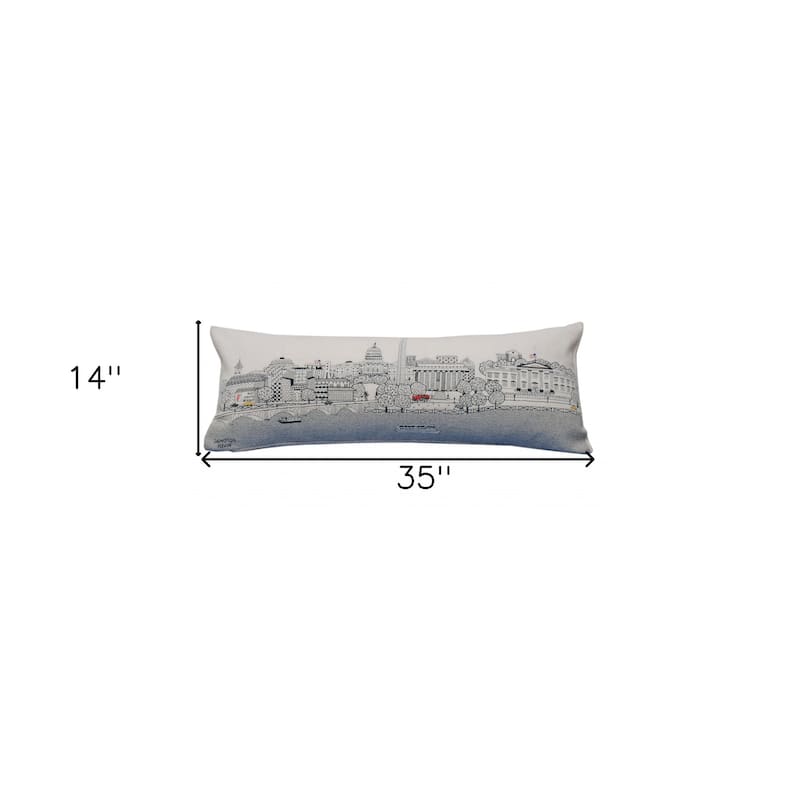 HomeRoots 35" White Washington DC Daylight Skyline Lumbar Decorative Pillow