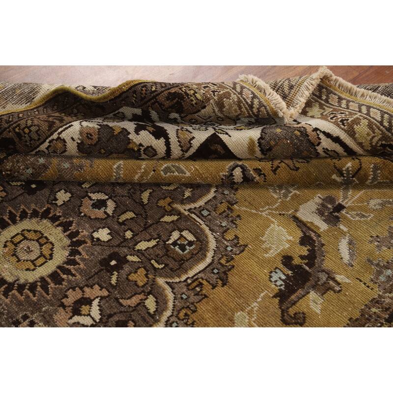 Gold Vegetable Dye Mashad Antique Persian Rug Handmade Wool Carpet - 5'3" x 8'3"