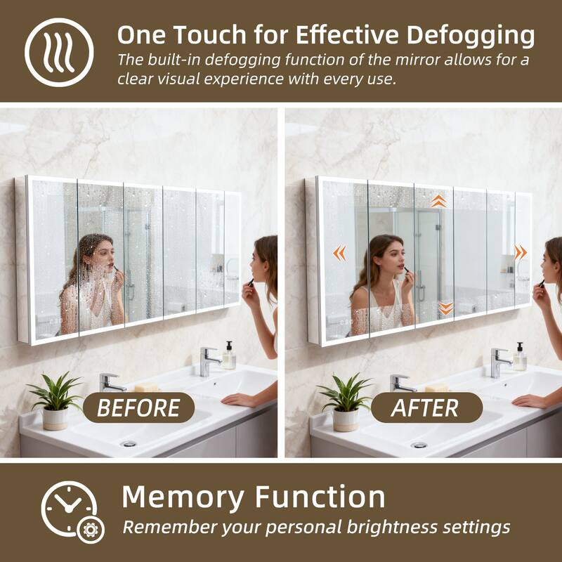 GDFStudio Elowen Aluminum Glass LED Medicine Cabinet with Anti-Fog Storage