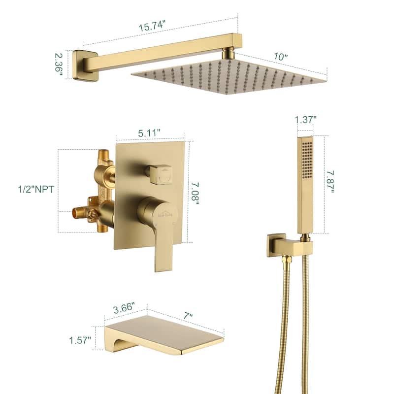 Wall Mount Shower Faucet and Tub Faucet with 10 inch Fixed Shower Head