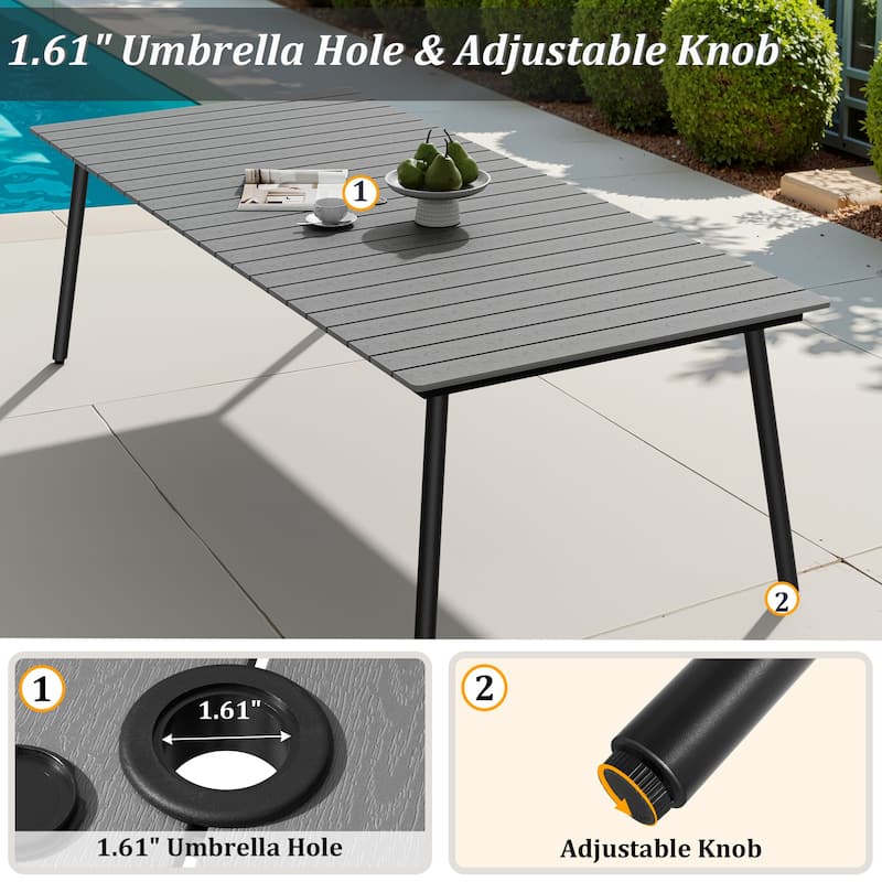 9PC Outdoor Patio Dining Set Aluminum Table with Stackable Chairs w/ Premium Market Umbrella Sets