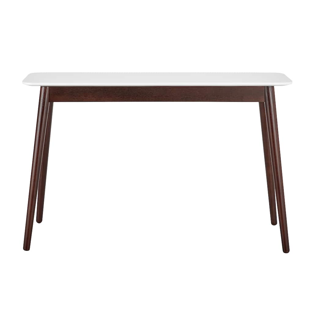 Manon Console Table in Matte White with Dark Walnut Legs