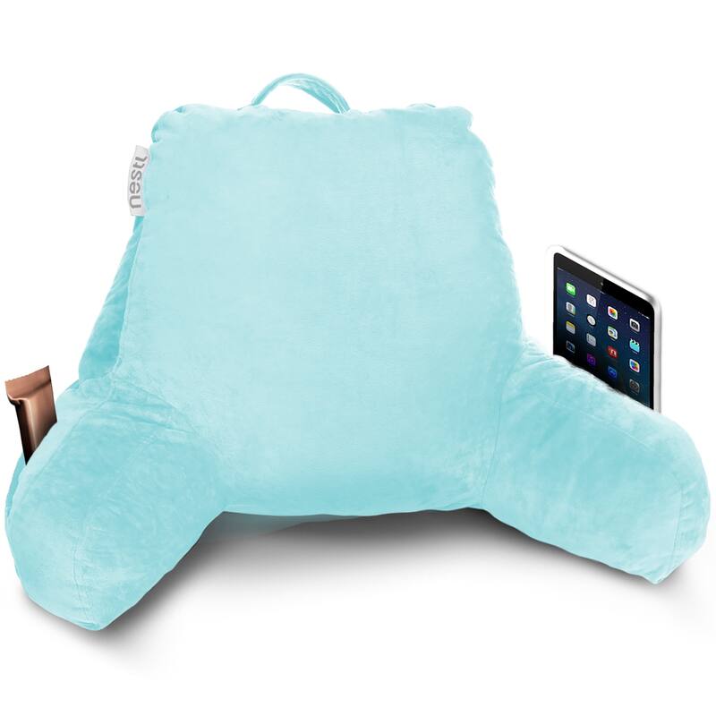 Nestl Memory Foam Reading Pillow with Backrest, Arms and Pockets - Small - Light Baby Blue