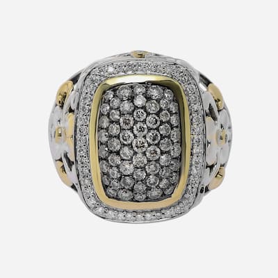 Charles Krypell Sterling Silver and 18K Yellow Gold, White and Brown Diamond Statement Ring Sz. 6.5
