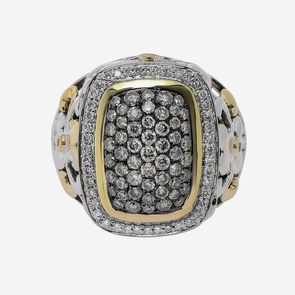 Charles Krypell Sterling Silver and 18K Yellow Gold, White and Brown Diamond Statement Ring Sz. 6.5