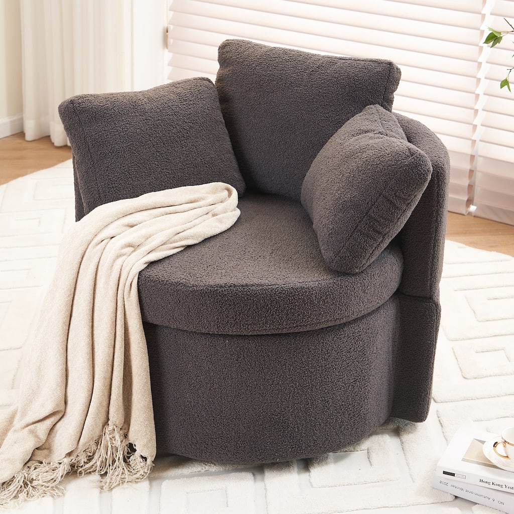 Dark Gray 31.5" Swivel Barrel Chair with Storage