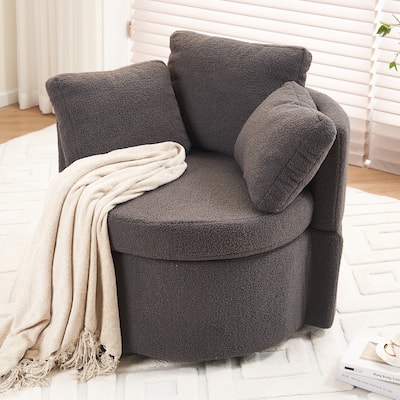 Teddy Fabric Swivel And Storage Chair With Back Cushion For Living Room