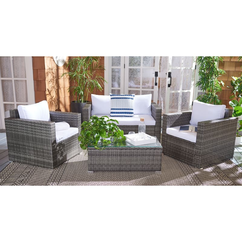 SAFAVIEH Outdoor Patio Furniture Natalee Wicker 4-Piece Conversation Set - 50W x 27D x 28H