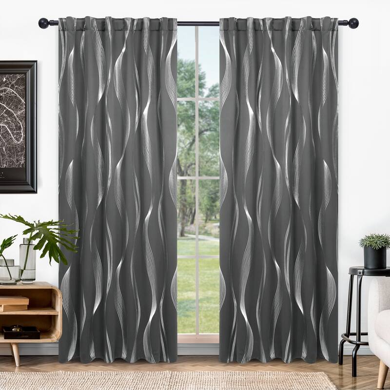 Deconovo Back Tab Rod Pocket Silver Wave Curtains(2 Panel) - W52"x L45" - Dark Grey