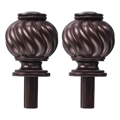 2Pcs Decorative Curtain Rod Finials Drapery Rail Head Fit 3/4" Dia Rod - Brown