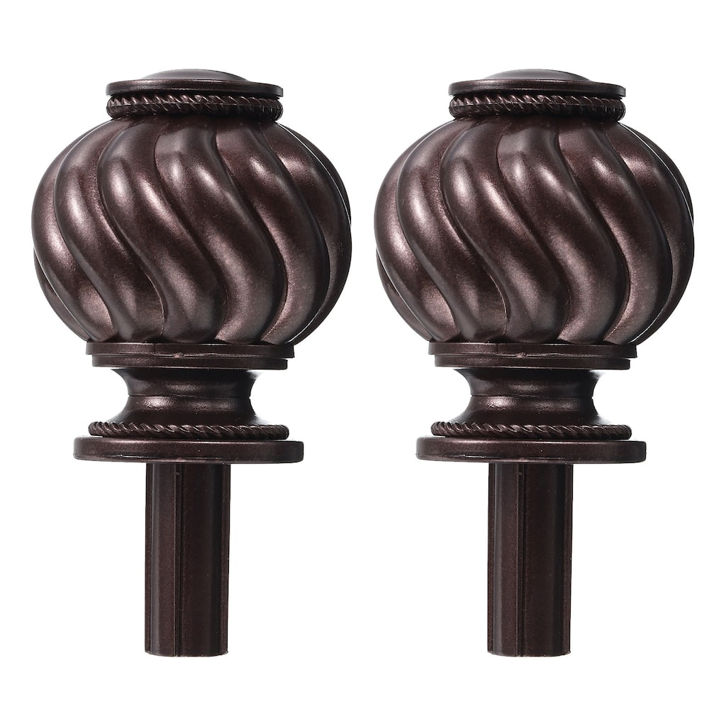 2Pcs Decorative Curtain Rod Finials Drapery Rail Head Fit 3/4" Dia Rod - Brown