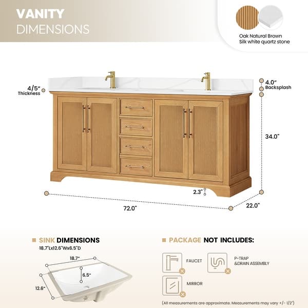 dimension image slide 3 of 6, Tokyo Bath Vanity with Quartz Stone Top without Mirror