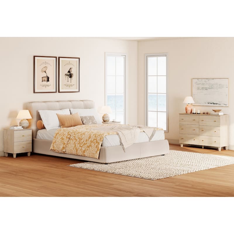 Bedroom 6-Drawer Wood Dresser and Charging Nightstand Set