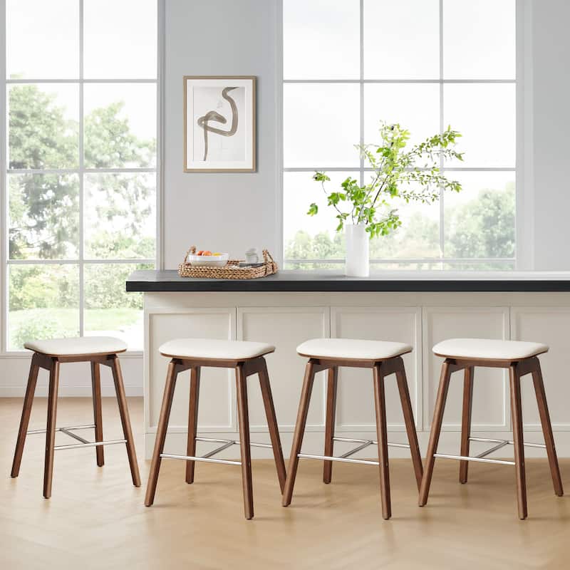 26-Inch Faux Leather Wood Counter Stools Set of 1/2/3 - 26"H x 18.1"L x 16.5"D