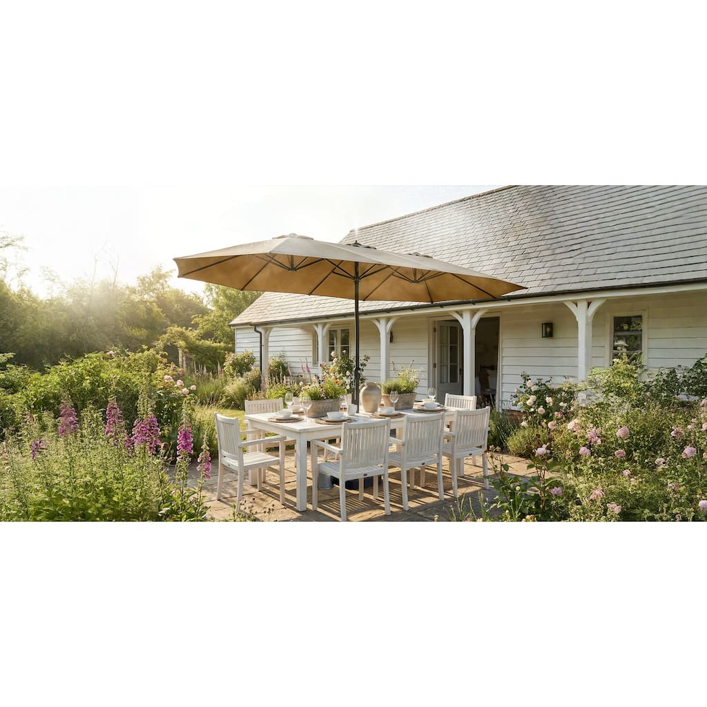 15 FT Double-Sided Patio Umbrella with Base Included, Electric Misting System 4-Level Wind Resistant Outdoor Market Umbrella