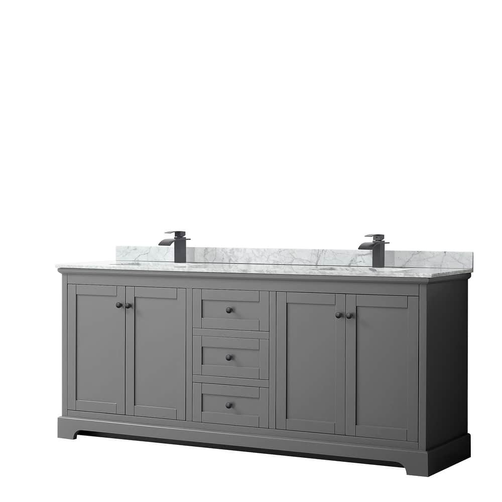Avery 80-inch Double Vanity, Marble Top, Square Sinks, No Mirror