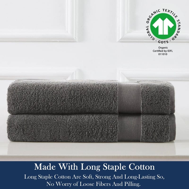 Delara Organic Cotton Luxuriously Plush Hand Towel Pack of 2 | GOTS & OEKO-TEX Certified | 650 GSM Long Staple