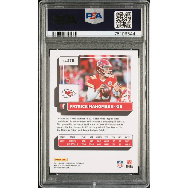 Patrick Mahomes 2022 Panini Donruss Press Proof Premium Card #275 Graded PSA 10 - 8'6" x 11'6"