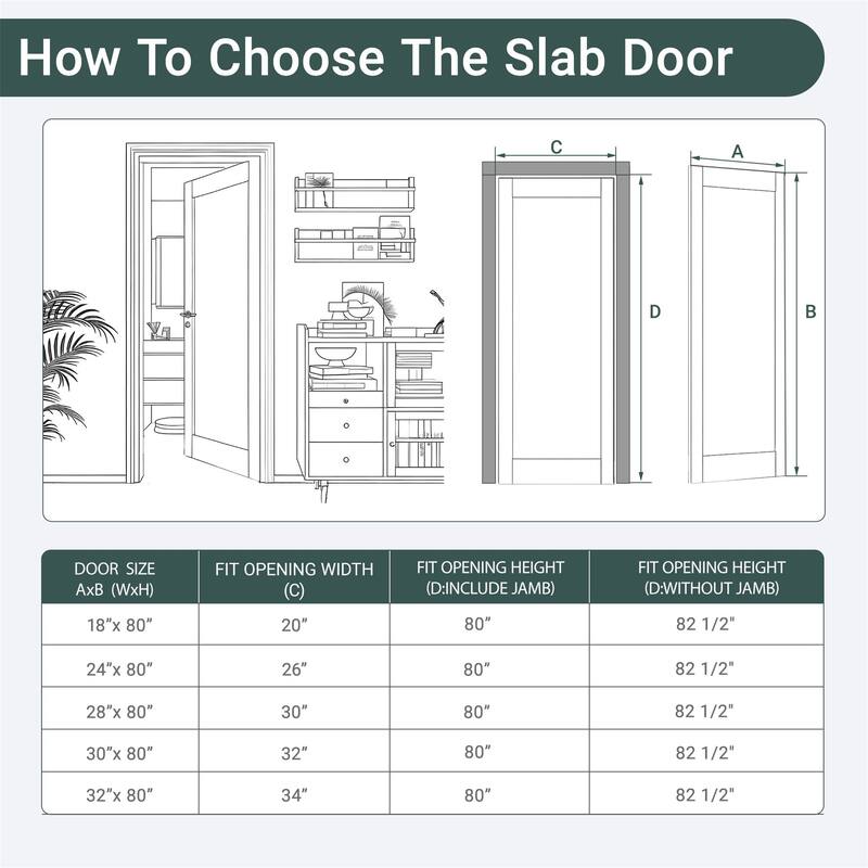 30 X 80 X 5 inch 1-Panel Interior Doors Solid Wood French Door