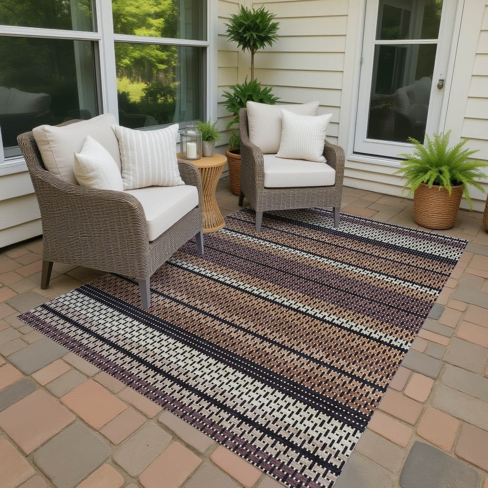 Machine Washable Indoor/ Outdoor Boho Stripe Chantille Rug