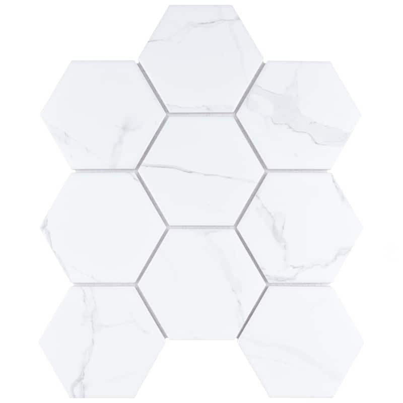 Merola Tile Carrione Super Hex Matte Carrara 10" x 11-1/2" Porcelain Floor and Wall Tile