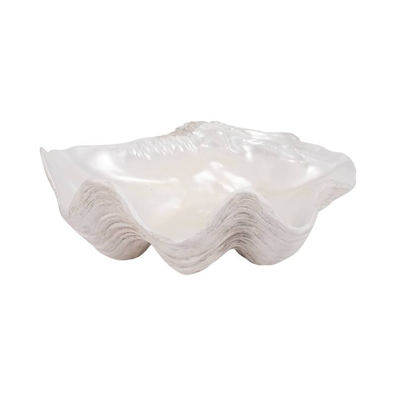 Sagebrook Home Artisanal Ceramic Decorative Bowl-Exquisite Home Accent Piece, Perfect for Stylish Shelves - 13" x 11" x 6" - Scalloped Ivory/beige - 13" x 11" x 6"