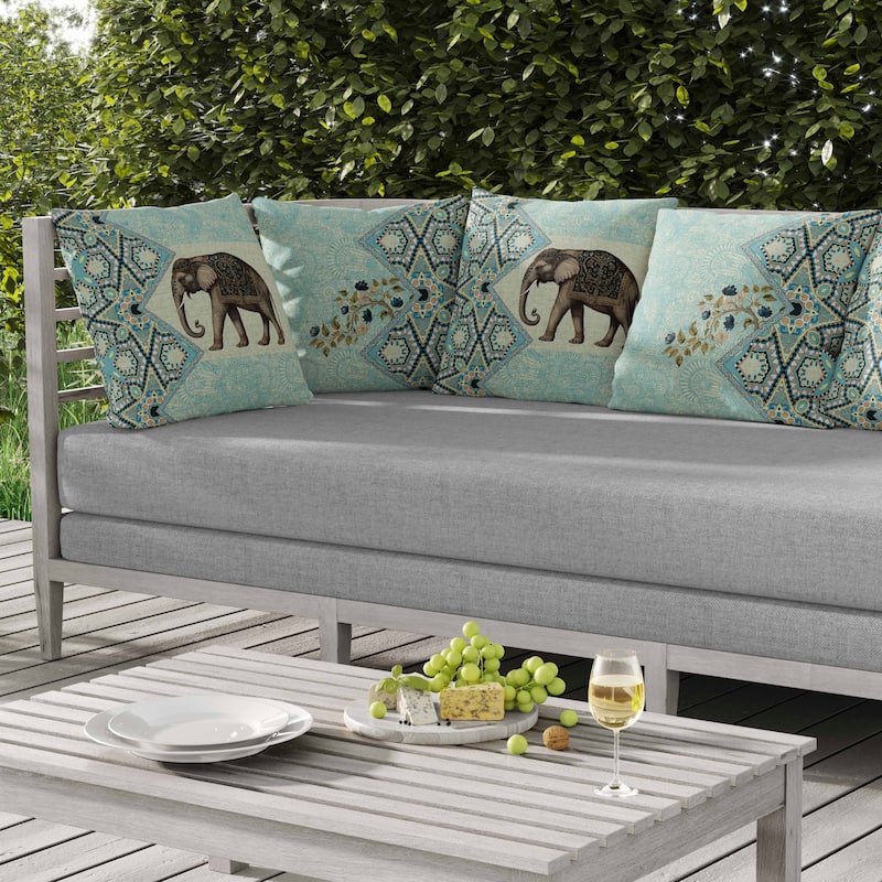 Floraphant Indoor/Outdoor Reversible Throw Pillow Cyan and Yellow