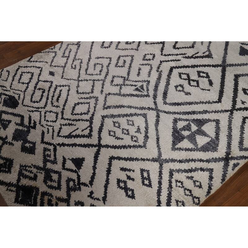 Abstract Moroccan Oriental Area Rug Hand-Knotted Wool Carpet - 3'10" x 5'9"