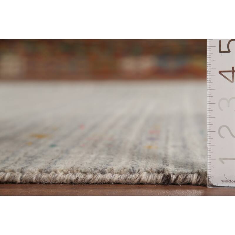 Striped Gray Gabbeh Oriental Square Area Rug Hand-Knotted Wool Carpet - 7'10"x 7'10"