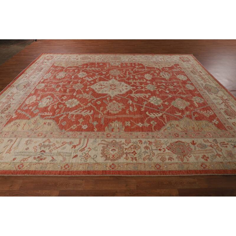 Orange Turkish Oushak Vegetable Dye Area Rug Handmade Wool Carpet - 9'4"x 12'1"