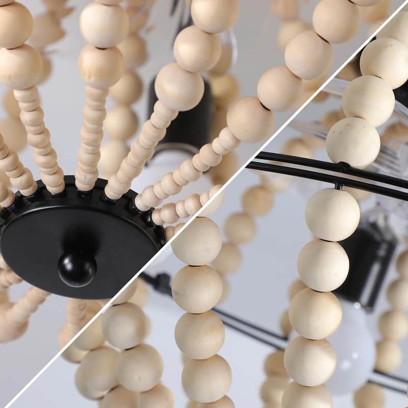 Beaded Wood Chandelier with Oak White Finish