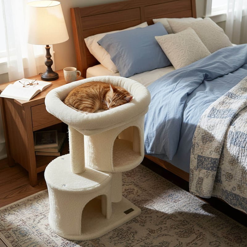 Costway 26” Small Cat Tree with Large Padded Plush Perch, 2 Condos, - See Details
