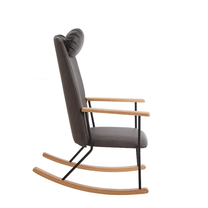 Adjustable Headrest Pillow Rocking Chair Accent Chair with High Backrest
