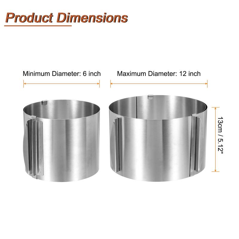 2Pcs Cake Ring 6cm Adjustable Round Cake Ring Mousse Baking Moulds - 13cm