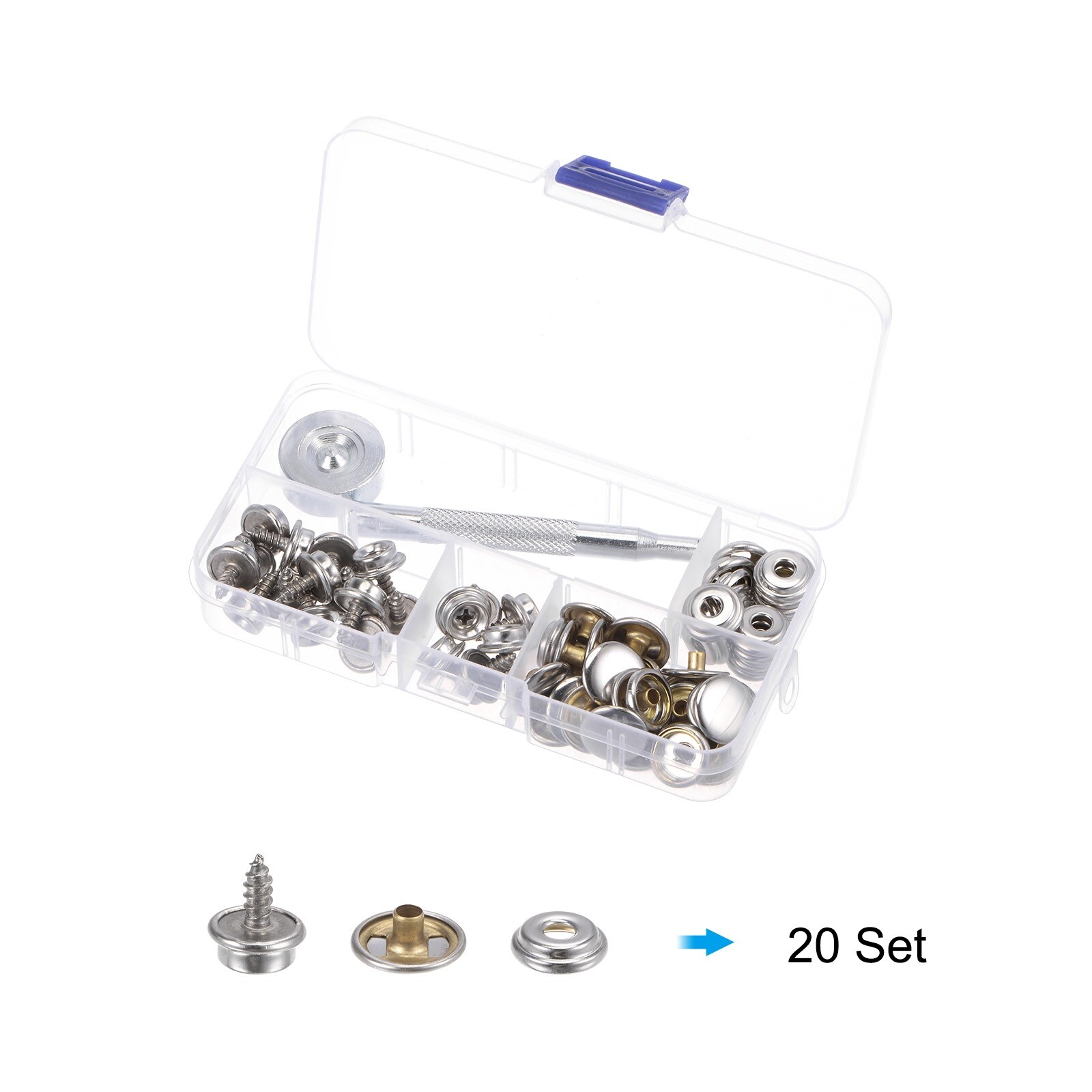 Unique Bargains 50 Sets Canvas Snap Kit 15mm Stainless Steel Snaps Button with Tool, Silver Tone - Silver Tone