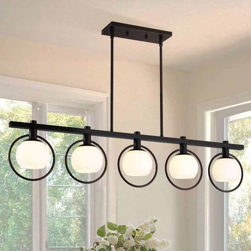 Modern 5-Light Linear Chandelier with Glass Shape