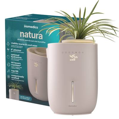Homedics Natura UHE‑PL125 Warm & Cool Mist Humidifier | 1.3 gal Top‑Fill | Built‑In Planter | Digital Touch