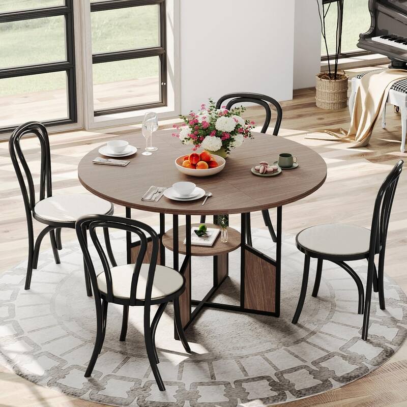 59" Round Dining Table for 4–6, Wood Pedestal Kitchen Table with Adjustable Feet, Farmhouse Style for Dining Room