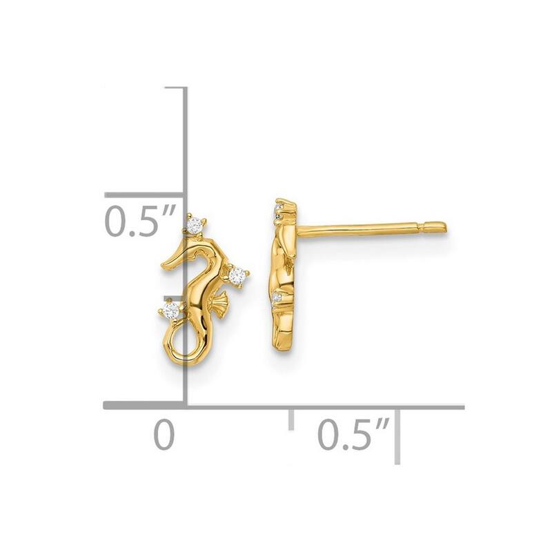 Curata 14k Yellow Gold Polished CZ Cubic Zirconia Seahorse Post Earrings - 9.45x5.4mm Wide
