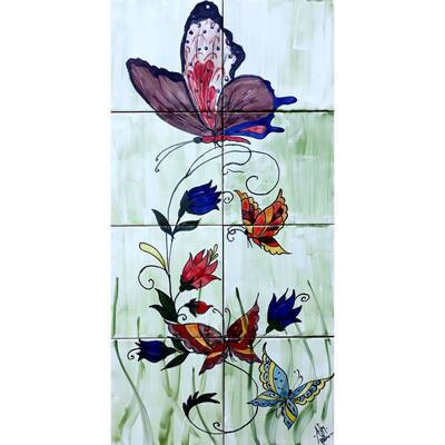 12in x 24in Butterfly Design 8pc Mosaic Tile Ceramic Wall Mural